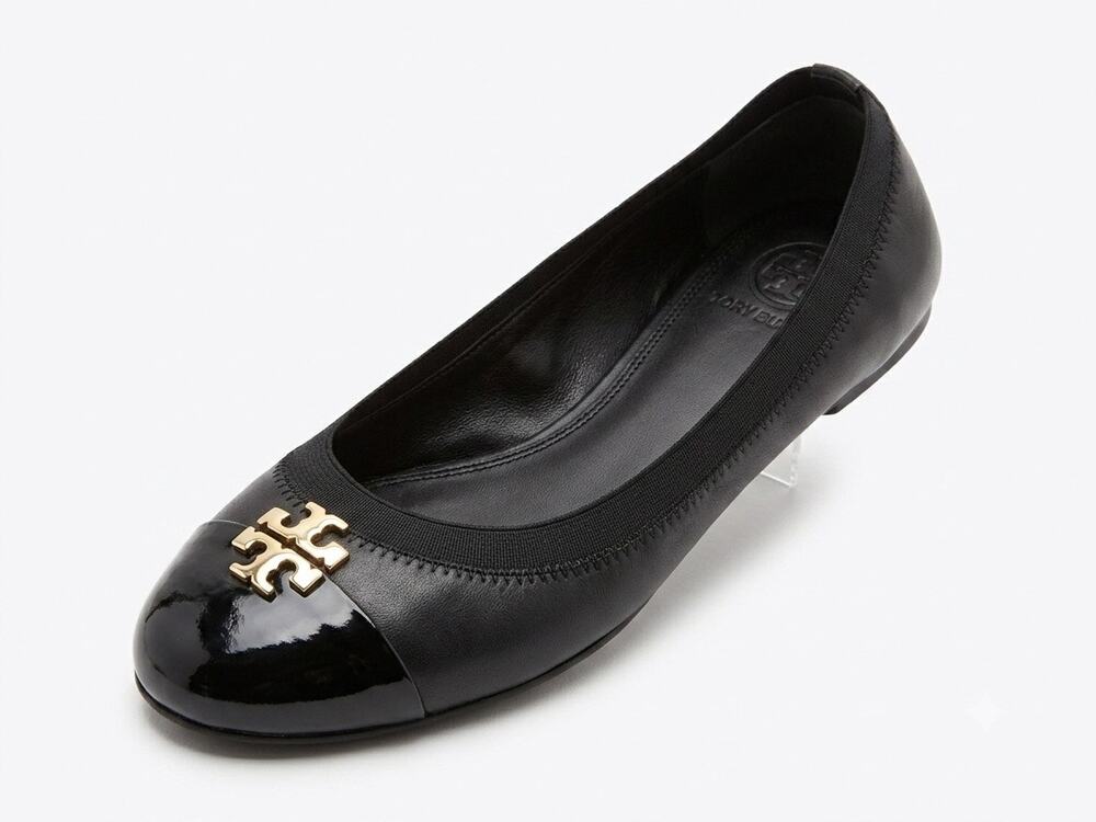 Tory Burch Black Cap Toe Ballet Flats Sz 9.5 154511 Perfect Black